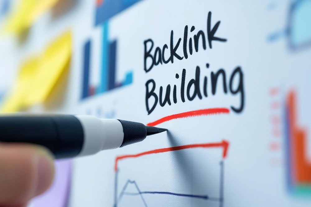 handwritten backlink building on a whiteboard